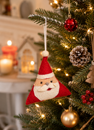 Handmade Wool Felt Santa Claus Triangle Hanging Ornament – Christmas Tree & Holiday Home Décor