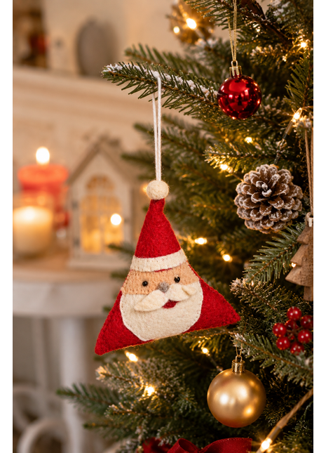 Handmade Wool Felt Santa Claus Triangle Hanging Ornament – Christmas Tree & Holiday Home Décor
