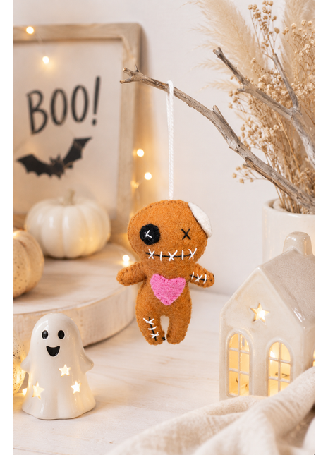 Handmade Wool Felt Voodoo Doll Hanging Ornament – Halloween Spooky Tree & Home Décor