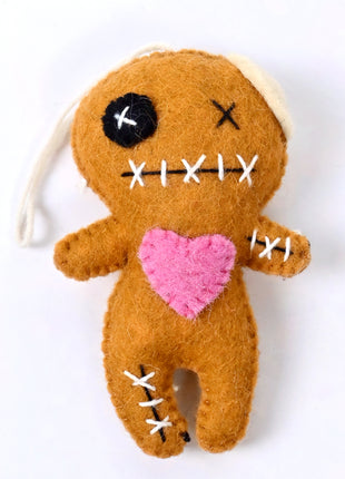 Handmade Wool Felt Voodoo Doll Hanging Ornament – Halloween Spooky Tree & Home Décor
