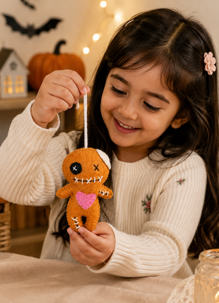 Handmade Wool Felt Voodoo Doll Hanging Ornament – Halloween Spooky Tree & Home Décor