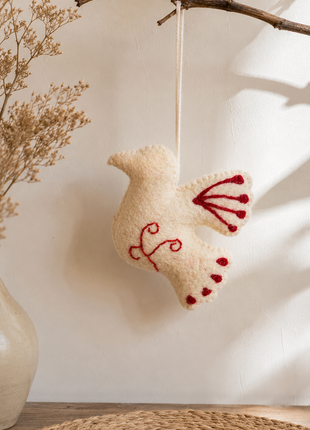 Handmade Wool Felt Dove Hanging Ornament – Peace Bird Christmas Tree & Home Décor