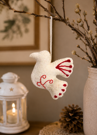 Handmade Wool Felt Dove Hanging Ornament – Peace Bird Christmas Tree & Home Décor