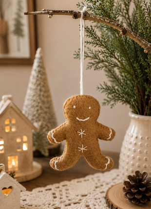 Handmade Wool Felt Gingerbread Man Hanging Ornament – Christmas Tree Decoration & Holiday Home Décor