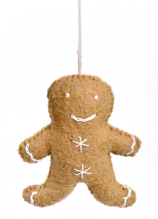 Handmade Wool Felt Gingerbread Man Hanging Ornament – Christmas Tree Decoration & Holiday Home Décor
