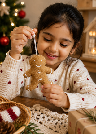 Handmade Wool Felt Gingerbread Man Hanging Ornament – Christmas Tree Decoration & Holiday Home Décor