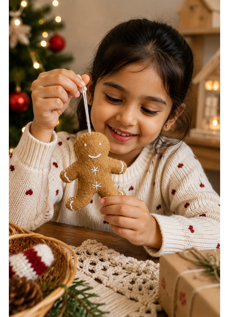 Handmade Wool Felt Gingerbread Man Hanging Ornament – Christmas Tree Decoration & Holiday Home Décor