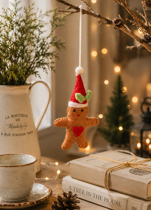 Handmade Wool Felt Gingerbread Christmas Hanging Ornament – Festive Holiday Tree & Home Decoration
