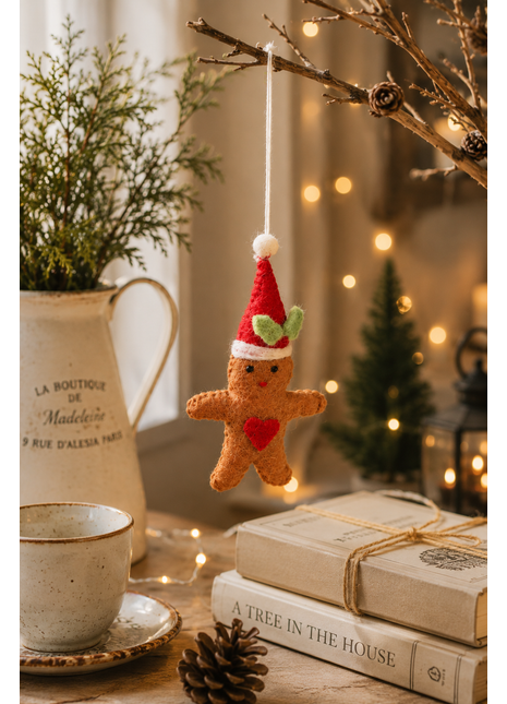 Handmade Wool Felt Gingerbread Christmas Hanging Ornament – Festive Holiday Tree & Home Decoration