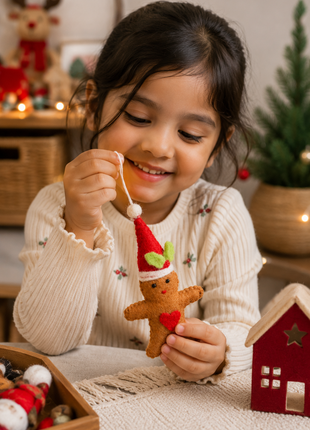Handmade Wool Felt Gingerbread Christmas Hanging Ornament – Festive Holiday Tree & Home Decoration
