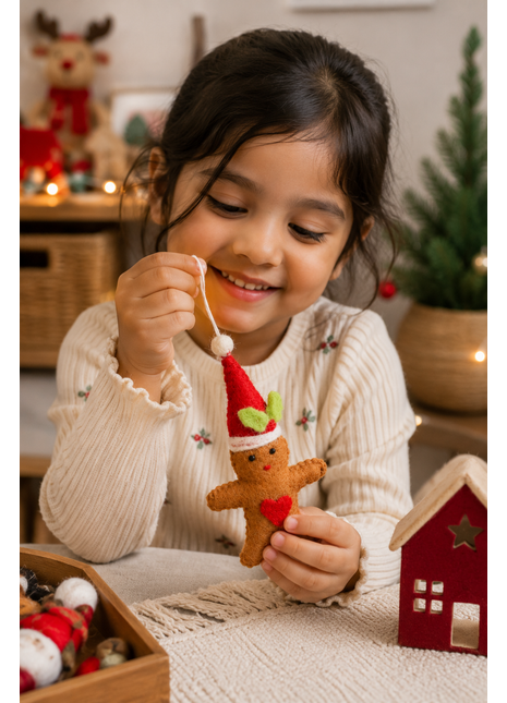 Handmade Wool Felt Gingerbread Christmas Hanging Ornament – Festive Holiday Tree & Home Decoration