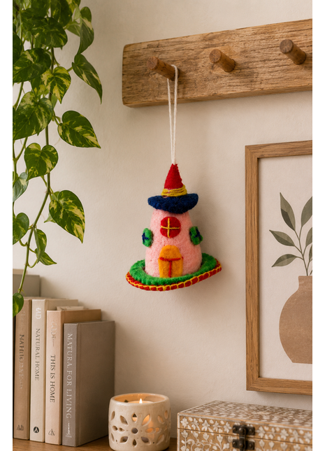 Handmade Wool Felt Fairy House Hanging Ornament – Whimsical Home & Nursery Decoration