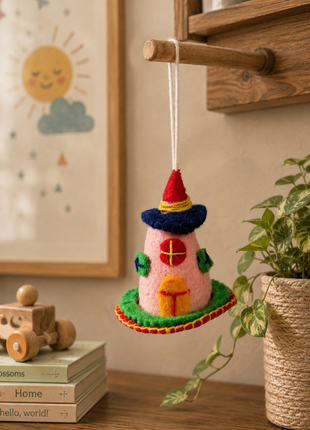 Handmade Wool Felt Fairy House Hanging Ornament – Whimsical Home & Nursery Decoration