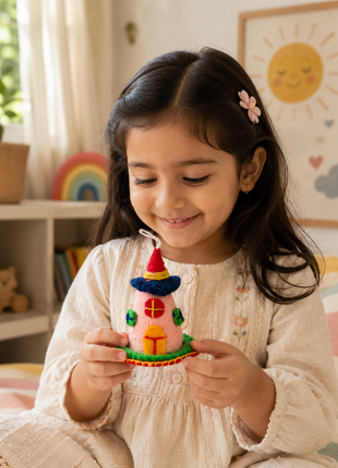 Handmade Wool Felt Fairy House Hanging Ornament – Whimsical Home & Nursery Decoration