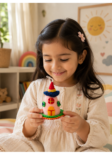 Handmade Wool Felt Fairy House Hanging Ornament – Whimsical Home & Nursery Decoration
