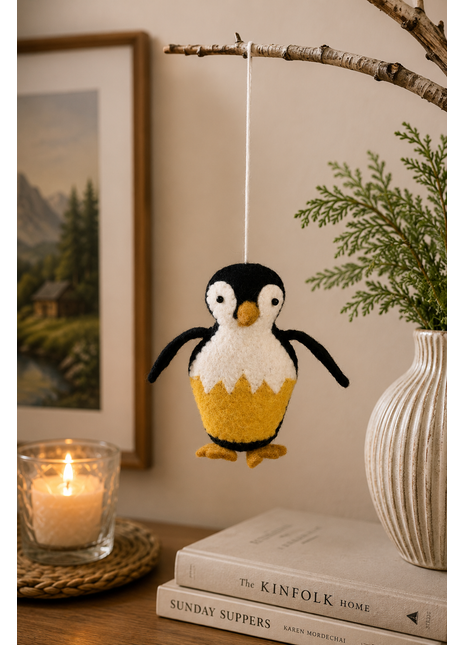 Handmade Wool Felt Penguin Hanging Ornament – Cute Penguin Christmas & Winter Home Décor