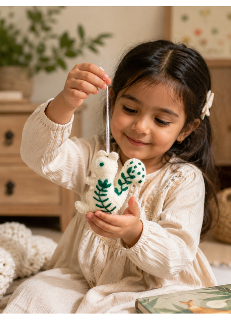 Handmade Wool Felt Squirrel Hanging Ornament – Woodland Animal Decoration for Nursery & Home Décor