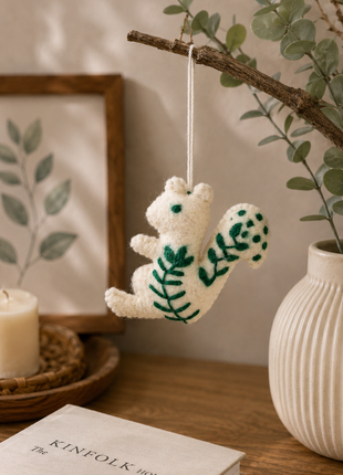 Handmade Wool Felt Squirrel Hanging Ornament – Woodland Animal Decoration for Nursery & Home Décor