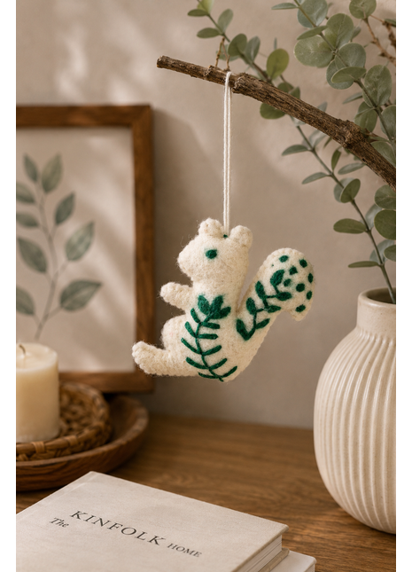 Handmade Wool Felt Squirrel Hanging Ornament – Woodland Animal Decoration for Nursery & Home Décor