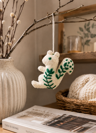 Handmade Wool Felt Squirrel Hanging Ornament – Woodland Animal Decoration for Nursery & Home Décor