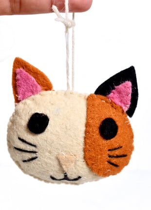 Handmade Wool Felt Cat Face Hanging Ornament – Cute Kitty Decoration for Home, Nursery & Pet Lovers
