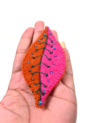 Handmade Wool Felt Embroidered Leaf Ornament – Artisan Nature-Inspired Home & Wall Décor