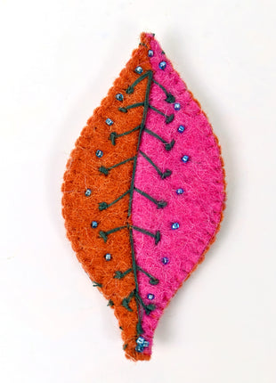 Handmade Wool Felt Embroidered Leaf Ornament – Artisan Nature-Inspired Home & Wall Décor