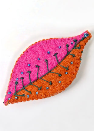 Handmade Wool Felt Embroidered Leaf Ornament – Artisan Nature-Inspired Home & Wall Décor