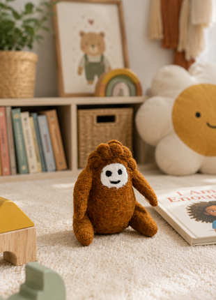 Handmade Wool Felt Brown Bunny Toy – Soft Plush Animal for Kids, Nursery & Playroom Decor