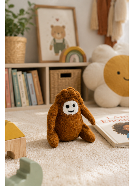 Handmade Wool Felt Brown Bunny Toy – Soft Plush Animal for Kids, Nursery & Playroom Decor