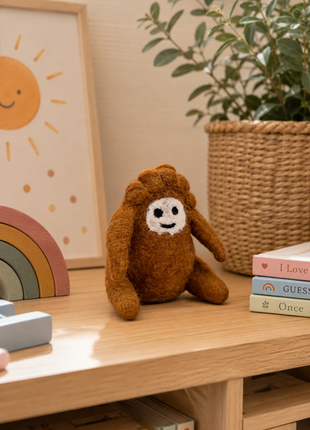 Handmade Wool Felt Brown Bunny Toy – Soft Plush Animal for Kids, Nursery & Playroom Decor