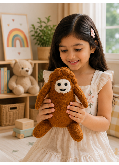 Handmade Wool Felt Brown Bunny Toy – Soft Plush Animal for Kids, Nursery & Playroom Decor