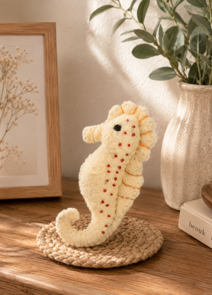 Handmade Wool Felt Seahorse – Coastal Ocean Animal Decor for Nursery & Kids Room
