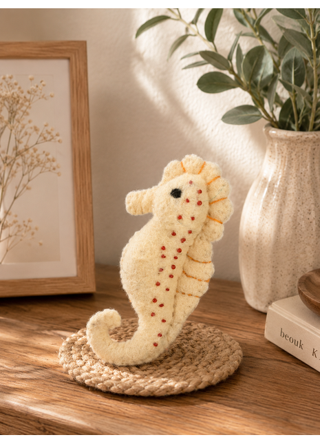 Handmade Wool Felt Seahorse – Coastal Ocean Animal Decor for Nursery & Kids Room