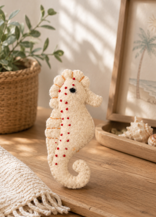 Handmade Wool Felt Seahorse – Coastal Ocean Animal Decor for Nursery & Kids Room