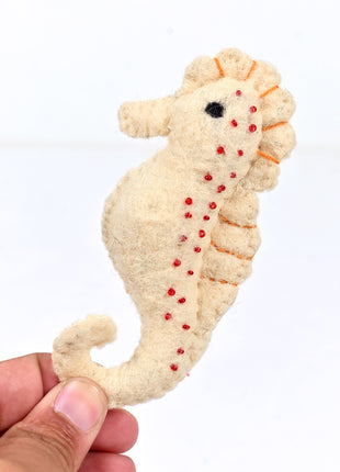 Handmade Wool Felt Seahorse – Coastal Ocean Animal Decor for Nursery & Kids Room