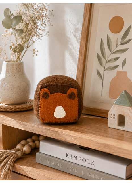 Handmade Wool Felt Bear Storage Basket – Cute Animal Organizer for Kids Room & Nursery Décor