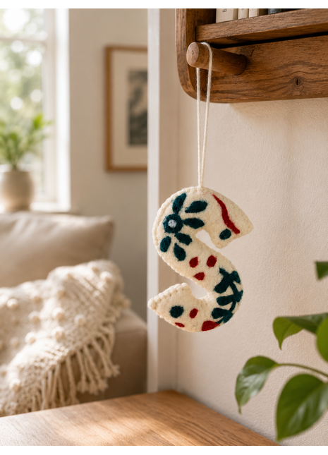 Handmade Wool Felt Letter S Hanging Ornament – Personalized Alphabet Wall Decor for Nursery & Home