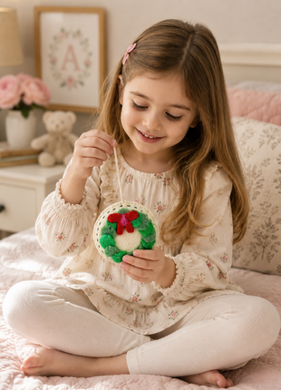 Handmade Wool Felt Christmas Wreath Ornament – Festive Holiday Hanging Decoration for Christmas Tree & Home Décor