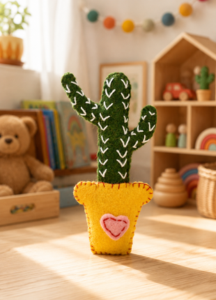 Handmade Wool Felt Cactus Ornament – Cute Cactus in Yellow Pot for Home & Nursery Décor