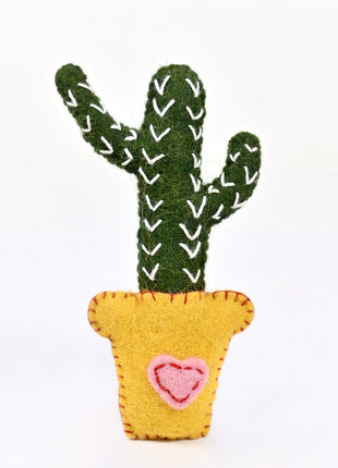 Handmade Wool Felt Cactus Ornament – Cute Cactus in Yellow Pot for Home & Nursery Décor