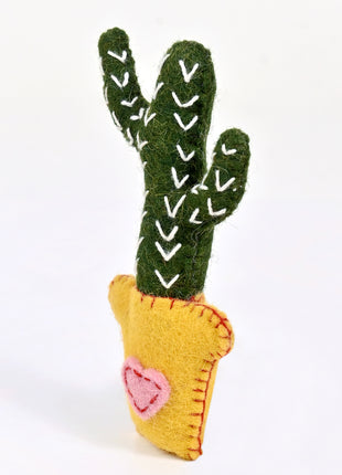 Handmade Wool Felt Cactus Ornament – Cute Cactus in Yellow Pot for Home & Nursery Décor