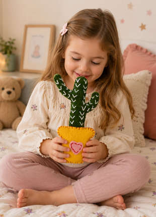Handmade Wool Felt Cactus Ornament – Cute Cactus in Yellow Pot for Home & Nursery Décor