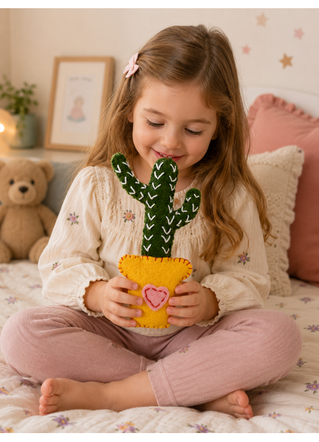 Handmade Wool Felt Cactus Ornament – Cute Cactus in Yellow Pot for Home & Nursery Décor