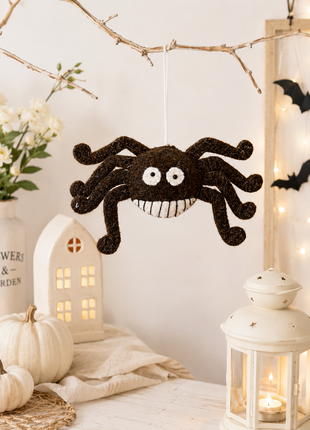 Handmade Wool Felt Smiling Spider Ornament – Halloween Hanging Decoration for Spooky Home Décor