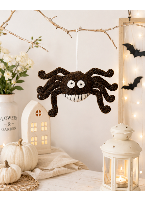 Handmade Wool Felt Smiling Spider Ornament – Halloween Hanging Decoration for Spooky Home Décor