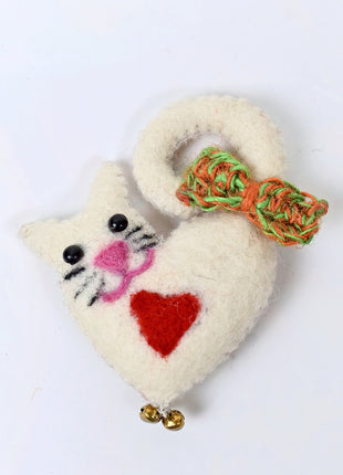 Handmade Wool Felt White Cat Ornament – Cute Felt Kitty Decoration for Home & Kids Room Décor