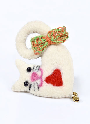 Handmade Wool Felt White Cat Ornament – Cute Felt Kitty Decoration for Home & Kids Room Décor