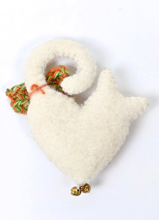 Handmade Wool Felt White Cat Ornament – Cute Felt Kitty Decoration for Home & Kids Room Décor