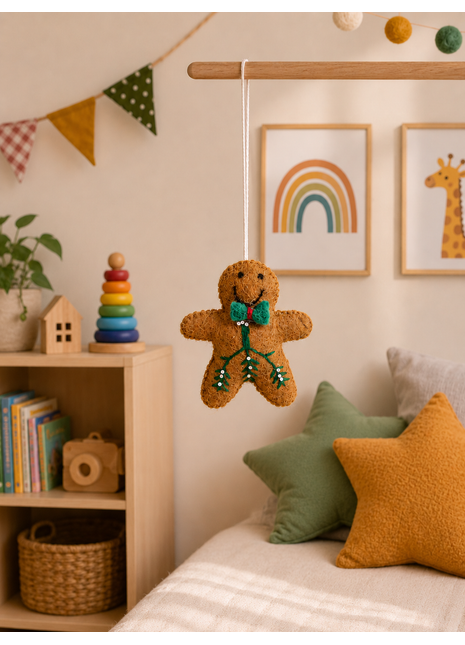 Handmade Gingerbread Man Wool Felt Hanging Ornament – Christmas Tree Decoration & Holiday Home Décor